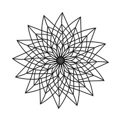 Vector mandala flower on black outline background ethnic element