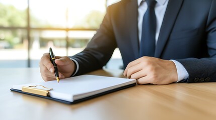 Signing important documents in a bright office space professional setting business environment