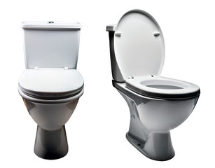 closed and opened white toilet bowl or bidet isolated on white