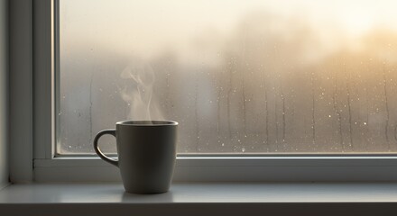 Steaming Mug Window Cozy Morning