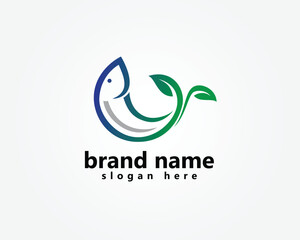 Fototapeta premium aquascape, aquatics logo, abstract striped fish with tail blending with leaves, logo design template