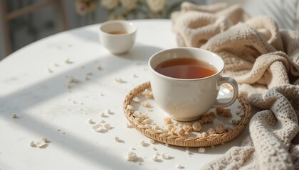 Cozy Autumn Morning Warm Tea Biscuits and Knit Blanket
