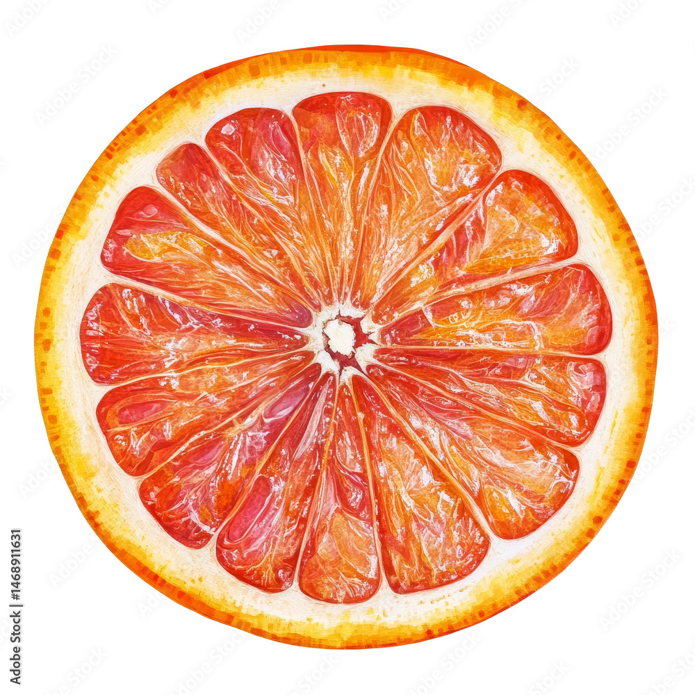 Poster fresh grapefruit slice isolated on a transparent background showcasing vibrant colors and unique tex