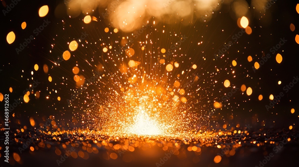 Poster dynamic display of golden sparks against a dark background.