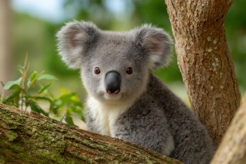 Adorable Koala Cub in Lush Greenery: A Tender Wildlife Portrait