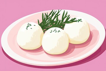 Mozzarella Dreams Fresh balls with rosemary on pink Italian delight.