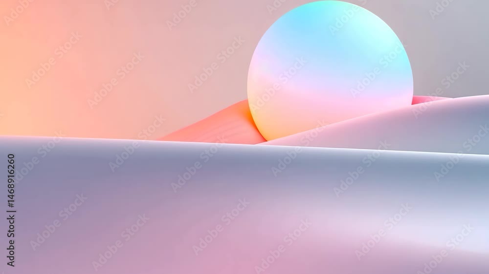Poster abstract sphere on wavy surface with pastel gradient background modern geometric design 3d rendering
