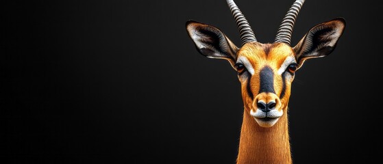Close-up portrait of a gazelle against a black background.