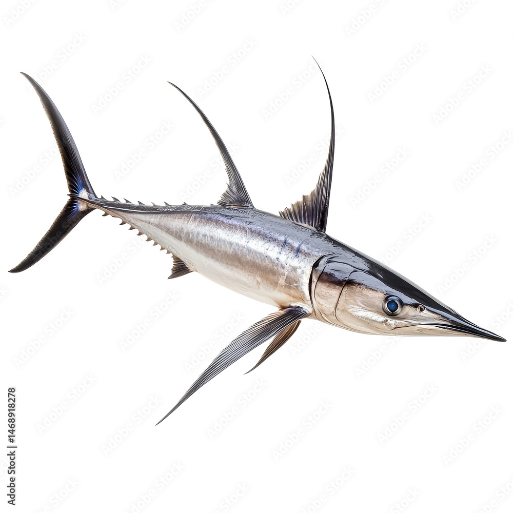 Poster swordfish with distinctive features isolated on a transparent background for culinary and educationa
