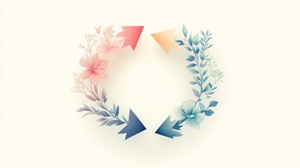 Fototapeta premium Floral Cycle with Arrows Illustrating Renewal and Growth, Representing Sustainable Processes and Eco-Friendly Practices in a Circular Design on a Light Background