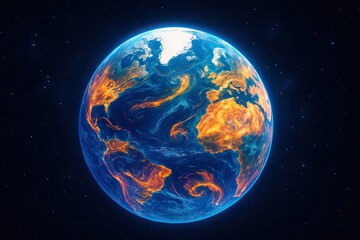 Obraz premium Vivid Earth Globe with Fiery Swirls in a Cosmic Background