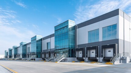 Modern Industrial Factory with Glass Walls and Loading Docks
