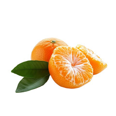 Fresh Mandarin tangerine with leaves highlights vibrant citrus fruit isolated against a clean background, Mandarin tangerine citrus fruit with leaf isolated on transparent background