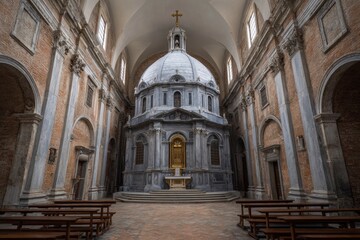 Fototapeta premium Grand Church Interior: Marble Dome, Serene Atmosphere