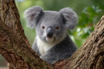 Fototapeta premium Adorable Koala in Tree: A Serene Wildlife Portrait