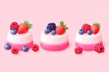 Berry Sweet Treats Trio of Petite Desserts on Pink Backdrop.