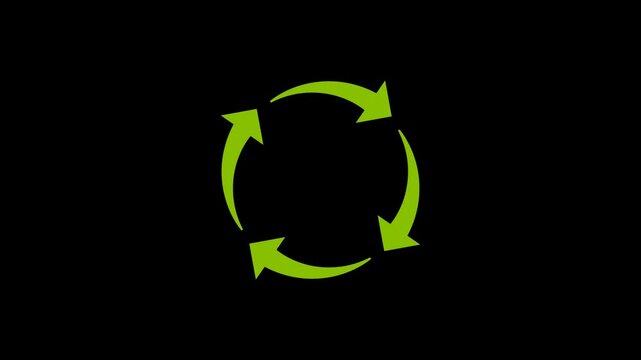 Three Arrows Green Recycle Symbol Loop Animation. Alpha channel. Three colour choices. Eco-Friendly Circular Rotation Cycle for Sustainability, Environmental Protection, Renewable Resource Concepts