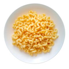 A plate of dry macaroni noodles arranged neatly on a clean transparent background showcasing their unique shapes and texture, dry macaroni in a plate on transparent background