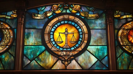 Obraz premium Ornate stained glass depicting scales of justice
