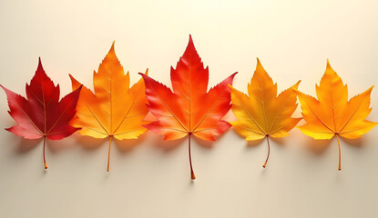 Five Colorful Leaves in Row Flatlay
