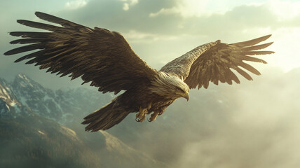 Obraz premium Majestic eagle soaring above mountains