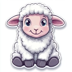 Fototapeta premium Cute cartoon sheep illustration with large eyes.