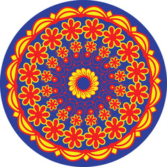 Decorative ornamental rangoli design in many colors. Unique beautiful mandala design made with rangoli colors.