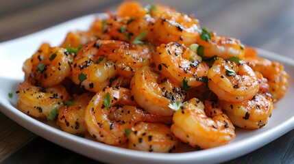 Seasoned shrimp on a plate with herbs.