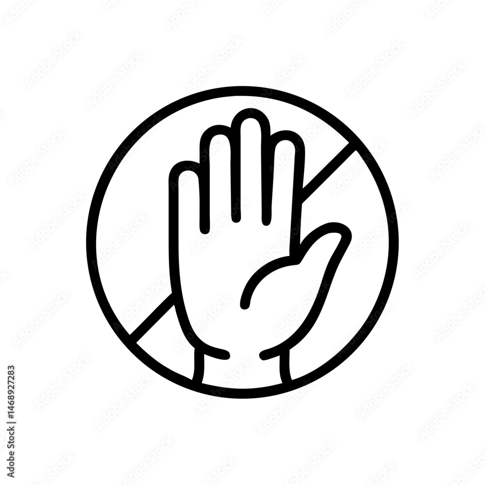Poster stop hand sign icon in simple line art style