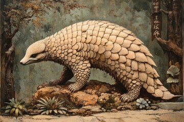 Obraz premium Detailed portrayal of an anteater on a rock.