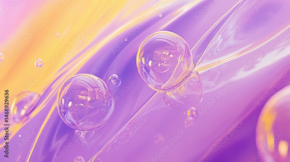 Poster purple and yellow soap bubbles in paint create an abstract design suitable for a colorful background