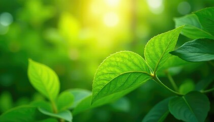 Close-up of lush green leaves absorbing sunlight , environmentally friendly, foliage
