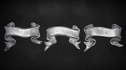 Hand drawn vector retro ribbon banners on blackboard. Set of template vintage elements illustration illustration , no logos, no brands