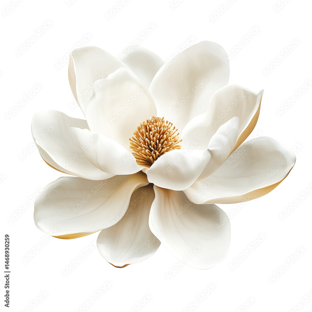 Poster delicate magnolia flower in pristine transparent background showcasing its elegant petals and centra