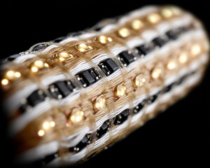 Steampunk-inspired fiberoptic machinery with brass elements studio environment close-up view high-resolution concept