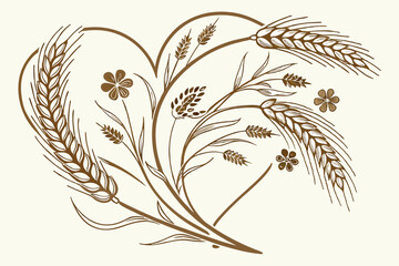 156 intricate, highly detailed, beautifully illustrated, digital art, photorealistic, golden wheat sheaves, heart shape, delicate floral elements, natural organic textures, botanical illustration, ele