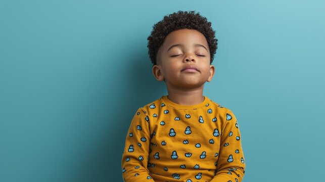 Serene Preschool Self-Care: Calming Breath Routine Before Nap Time with Copy Space for Text