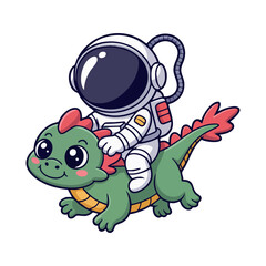 Obraz premium cartoon character astronaut rides green dragon