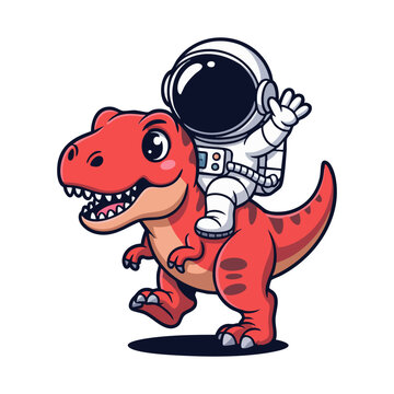 cartoon character astronaut riding a red dinosaur