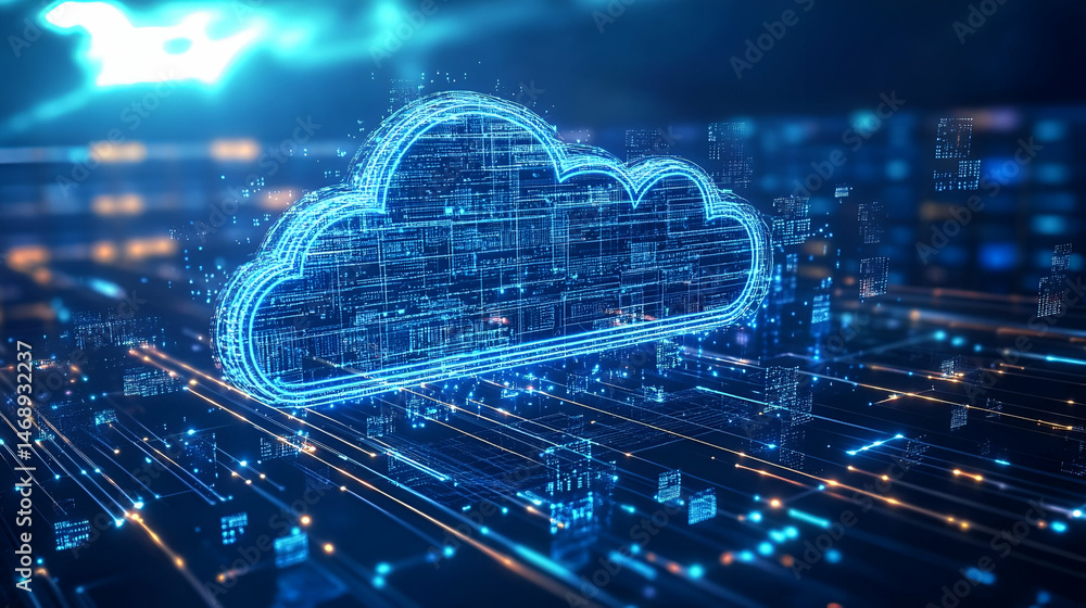 Poster abstract glowing blue cloud computing network data technology
