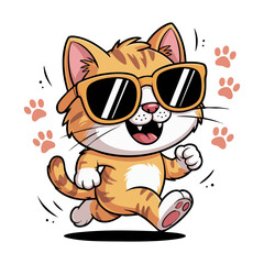 Obraz premium Retro style t shirt design cat wearing sunglasses and running. Perfect for summerthemed designs