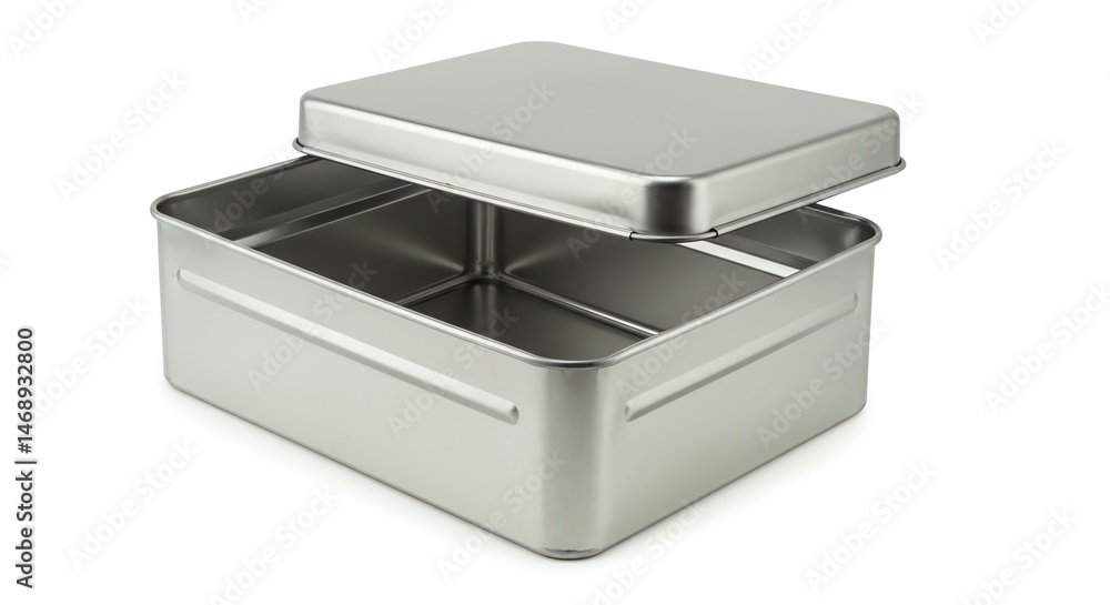 Poster metal box with lid partially opened object