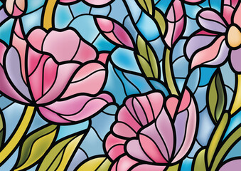 Stained glass floral design, black border pattern, suitable for background, wallpaper and print materials.