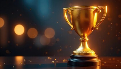Gleaming gold trophy close-up, reflecting light Perfect for award, victory, success concepts , objet d'art, first place, prize