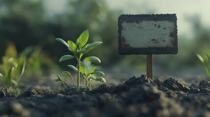 Growth and Direction: A symbolic depiction of growth, with sprouts emerging from soil towards an informational sign, suggesting progress, new beginnings, and strategic direction.