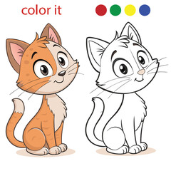 Cute Cartoon Cat Coloring Pages for Kids | Adorable Playful Kitten Line Art with White Background | Printable Vector Outline for Children’s Activity Book