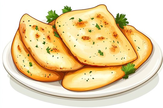 golden naan bread on plate, food art clip art preview