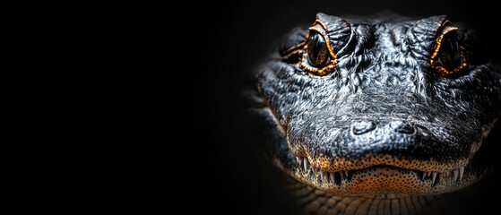 Close-up view of a reptile's head against a dark background.