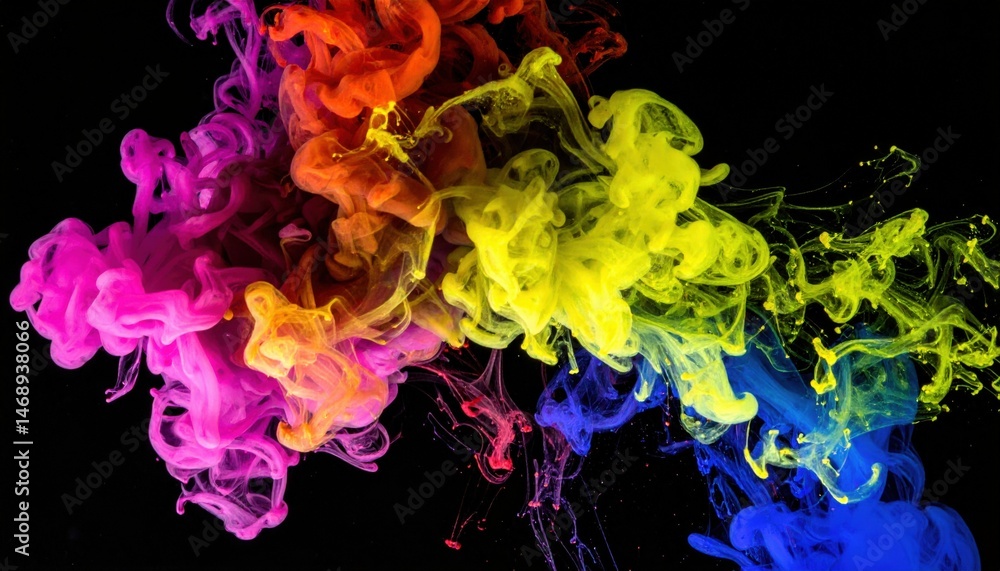 Poster vibrant colorful ink swirls studio abstract art dark background close-up view creativity and express