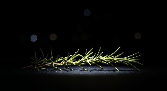 Rosemary Sprig Against Dark Background